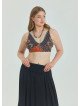 Lace Up Open Back Adjustable Brown Plus Size Blouse 4661